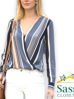 Ann Taylor Striped Blouse V-Neck Professional Luxe Office Chic Size S